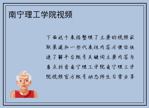 南宁理工学院视频